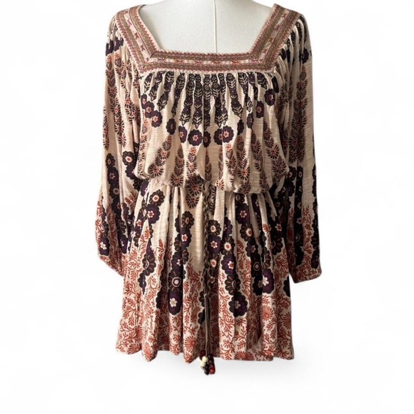 American Rag Tops - American Rag Cream and Brown Floral Tunic